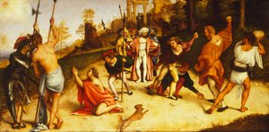 Martyrdom of St Stephen, division af Martinengo altertavle af Lorenzo Lotto (1480 ca. 1556), olie på panel, 51x97 cm, ca. 1516 af Lorenzo Lotto