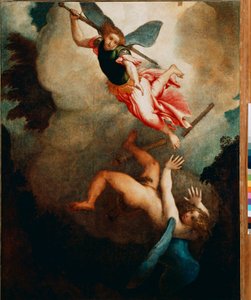 Sankt Michael Jagt Lucifer Maleri af Lorenzo Lotto (1480-1556) 1551-1555 Søn. 167x135 cm Loreto, Palazzo Apostolico