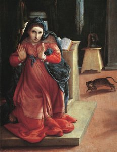 Bebudelsen"" Detalje af Jomfruen (Bebudelse, detalje af jomfruen) Maleri af Lorenzo Lotto (1480-1556) 1535 Pinacoteca Civica, Recanati, Italien