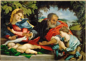 Den hellige familie med den hellige Katarina af Alexandria (maleri på lærred) af Lorenzo Lotto