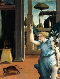 The Recanati Annunciation, ca. 1532, af Lorenzo Lotto (1480 ca- 1556), olie på lærred af Lorenzo Lotto