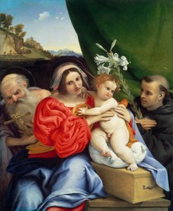Jomfruen og barnet med de hellige Hieronymus og Nikolaus af Tolentino af Lorenzo Lotto
