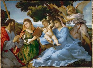 Jomfru og barn med Sankt Katarina af Alexandria og Sankt Jakob den Ældre (maleri på lærred) af Lorenzo Lotto