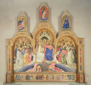 Jomfruens kroning, 1414 (tempera på træ, guldbaggrund)