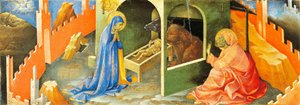 Jesu fødsel, sektion af predella, af Lorenzo Monaco (1370-cirka 1425), olie på panel