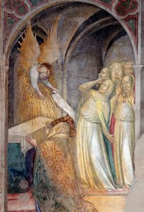 Ærkeenglen Gabriel annoncerer den kommende fødsel af Johannes Døberen til Zakarias, detaljer (Fresco