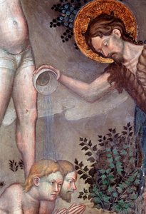 Sankt Johannes Døberen, der døber folkemængderne i Jordanfloden, detaljer (Fresco af Lorenzo Salimbeni