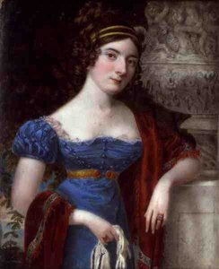 Lady in a Lace Bordered Blue Dress (olie på lærred) af Lorenzo Thewenti