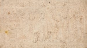 Design til et Antependium: Madonna della Misericordia med de hellige Johannes Døberen..., ca.1370. af Lorenzo Veneziano.