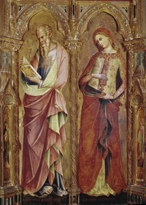 Sankt Johannes evangelisten og Sankt Maria Magdalena - Detalje af bebudelsens polytykon (1357, tempera og bladguld på træ)