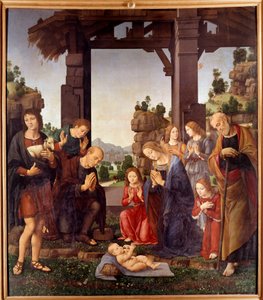 Tilbedelse af hyrderne Maleri af Lorenzo di Credi (1458-1537) 15. århundrede søn. 2,24x1,96 m Firenze, galleria degli Uffizi (Kontorer)