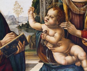 Baby Jesus, detalje fra Madonna and Child with Saints af Lorenzo di Credi