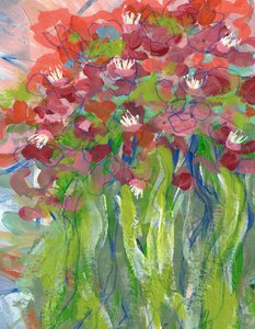 Livligt, blomsterinspireret abstrakt motiv af Lori Ann Folz