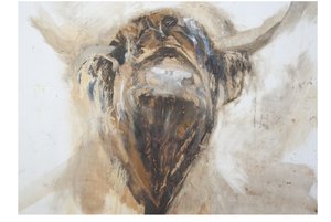 La Vache,Cow, 2015,(olie og blandede medier på gesso på papir) af Lou Gibbs