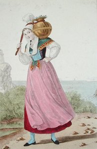 Mejeri i Cherbourg-regionen, ca. 1820 (farve litho) af Louis Marie (after) Lante