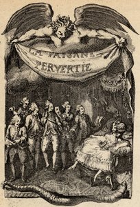 Illustration til "Den perverse bonde eller byens farer" af Restif de La Bretonne (1734-1806) fransk forfatter. Stik af Binet fra det 18. århundrede.