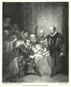Alva afkræver troskabseden (gravering) af Louis (after) Gallait