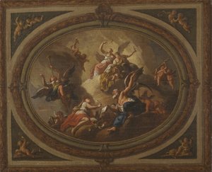 Skitse til et ovalt loft, ca. 1705 (olie på lærred) af Louis (after) Laguerre