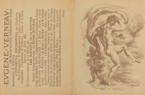 Dans nøgen og reklame for Eugène Verneaus dekorative tryk [verso], 1897.