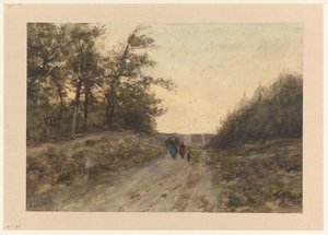 Landskab med figurer på en landevej