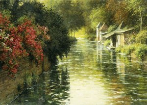 Et fransk flodlandskab (olie på lærred) af Louis Aston Knight