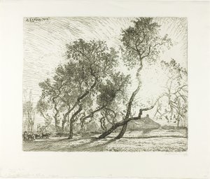 Gård med hollandske popler af Louis Auguste Lepère