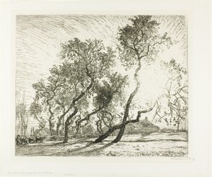 Gård med hollandske popler af Louis Auguste Lepère
