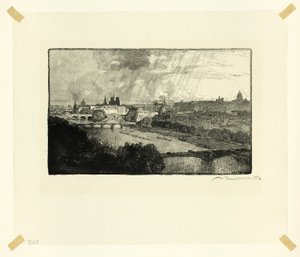 Paris, set fra Pavillon de Flore, planche 11 fra Le Long de la Seine et des Boulevards af Louis Auguste Lepère