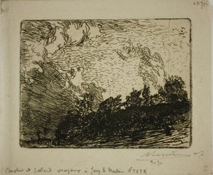 Stormfuld solnedgang, Jouy-le-Moutier af Louis Auguste Lepère