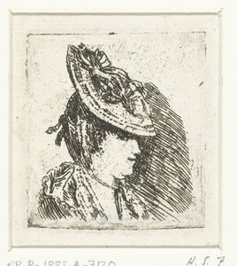 Hovedstudie af en ung kvinde med en hat af Louis Bernard Coclers