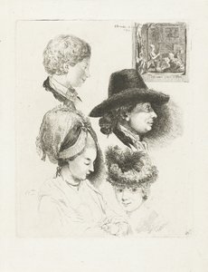 Studieark med portrætter af Louis Bernard Coclers og hans familie af Louis Bernard Coclers