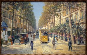 Avenue de la Gare i Nice (nuværende avenue Jean Medecin). Der er en Morris-søjle til venstre. Maleri af Louis Beroud (1852-1930), olie på lærred, fransk kunst, begyndelsen af det 20. århundrede. Musee Massena, Nice.