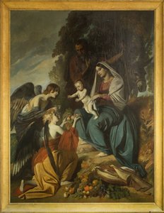 Engle fodrer den hellige familie. Olie på lærred af Louis Boulanger (1806-1867), skib i katedralen Sens