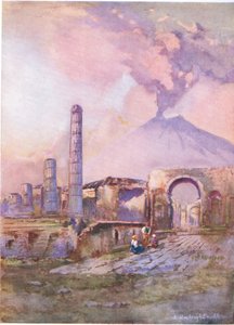 Pompeji: Vesuv i det fjerne, fra Hutchinsons Picturesque Europe udgivet af Hutchinson & Son, ca. 1930 af Louis Burleigh Bruhl