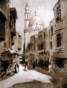 Gammel gade i sollys, Kairo, Egypten, 1928