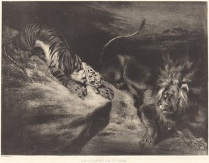 Løven og tigeren af Louis Candide Boulanger after Eugène Delacroix