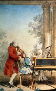 Leopold Mozart (1719-87) og hans to børn, Wolfgang Amadeus (1756-91) og Maria-Anna, kendt som 