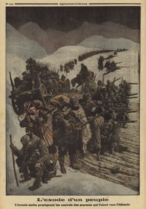Udvandring af et folk: den serbiske hær beskytter en kolonne af bønder, der flygter til Albanien, Første Verdenskrig