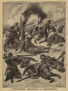 Fransk koloniinfanteri kæmper ved Beausejour, Første Verdenskrig af Louis Charles (after) Bombled