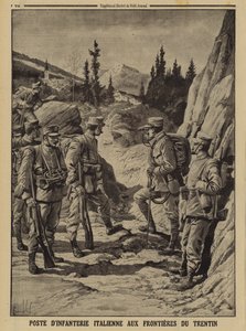 Italiensk infanteripost på grænsen til Trentino, Første Verdenskrig af Louis Charles (after) Bombled