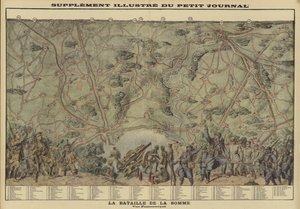 Panoramaudsigt over slagmarken ved Somme, Frankrig, Første Verdenskrig af Louis Charles (after) Bombled