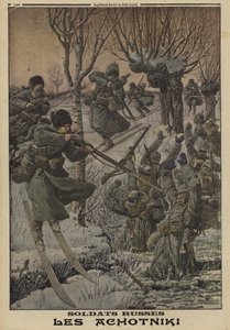 Russiske soldater på ski fangede en gruppe tyskere, Første Verdenskrig af Louis Charles (after) Bombled