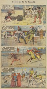 Scenes de la Vie Feodale (farve litho) af Louis Charles (after) Bombled
