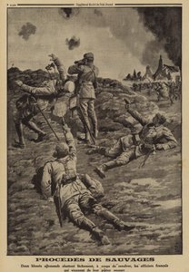 To sårede tyske soldater skyder franske officerer, der havde hjulpet dem i ly i ryggen, Første Verdenskrig af Louis Charles (after) Bombled
