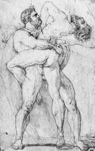 Hercules kvæler Antaeus (grafitblyant på papir)
