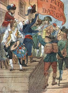 Franske revolutionskrige: frivillige hvervninger efter Frankrigs nederlag i krigen mellem det revolutionære Frankrig og kontrarevolutionære monarkier, den franske forsamling proklamerer faren for hjemlandet, 22. juli 1792) Illustration af Louis Charles af Louis Charles Bombled