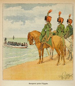 Illustration af Bombled Louis (1862-1927) fra bogen "The Memorial of Saint Helene" af grev Emmanuel de Las Cases (1766-1842): Bonaparte forlod Egypten den 23. august 1799, privat samling af Louis Charles Bombled
