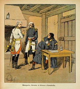 Illustration af Bombled Louis (1862-1927) fra bogen "The Memorial of Saint Helene" af Grev Emmanuel de Las Cases (1766-1842): Bonaparte, Jean Mathieu Philibert Serrurier (1742-1819) og Johann von Klenau (1758-1819) ) i Roverbello under den italienske Ca af Louis Charles Bombled