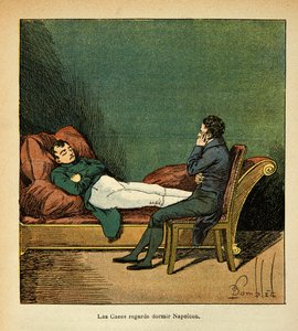 Illustration af Bombled Louis (1862-1927) fra bogen "The Memorial of Saint Helene" af grev Emmanuel de Las Cases (1766-1842): Las Cases ser på Napoleon sovende, privat samling af Louis Charles Bombled