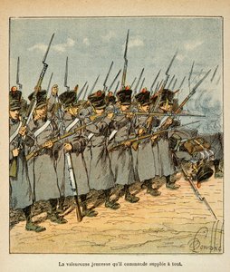 Illustration af Bombled Louis (1862-1927) fra bogen "The Memorial of Saint Helene" af Grev Emmanuel de Las Cases (1766-1842): Franskmændene under slaget ved Lutzen i 1813, privat samling af Louis Charles Bombled
